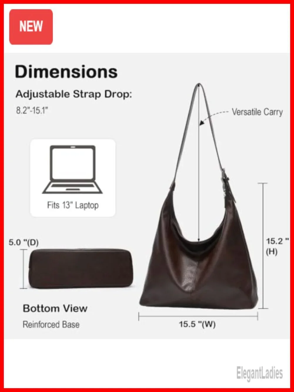Large Vegan Leather Hobo Bag Women Slouchy Shoulder Purse Work Handbag Fits 13